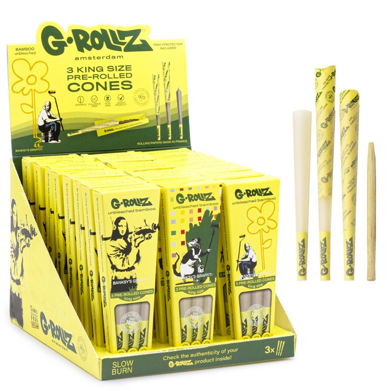 Cones Pré-Enrolados Banksy's Graffiti Bamboo Unbleached (20uni) (G-ROLLZ)