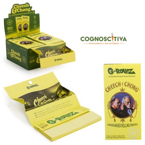 Mortalhas KS Slim Cheech & Chong Bamboo Unbleached c/Filtros e Tray (G-ROLLZ)