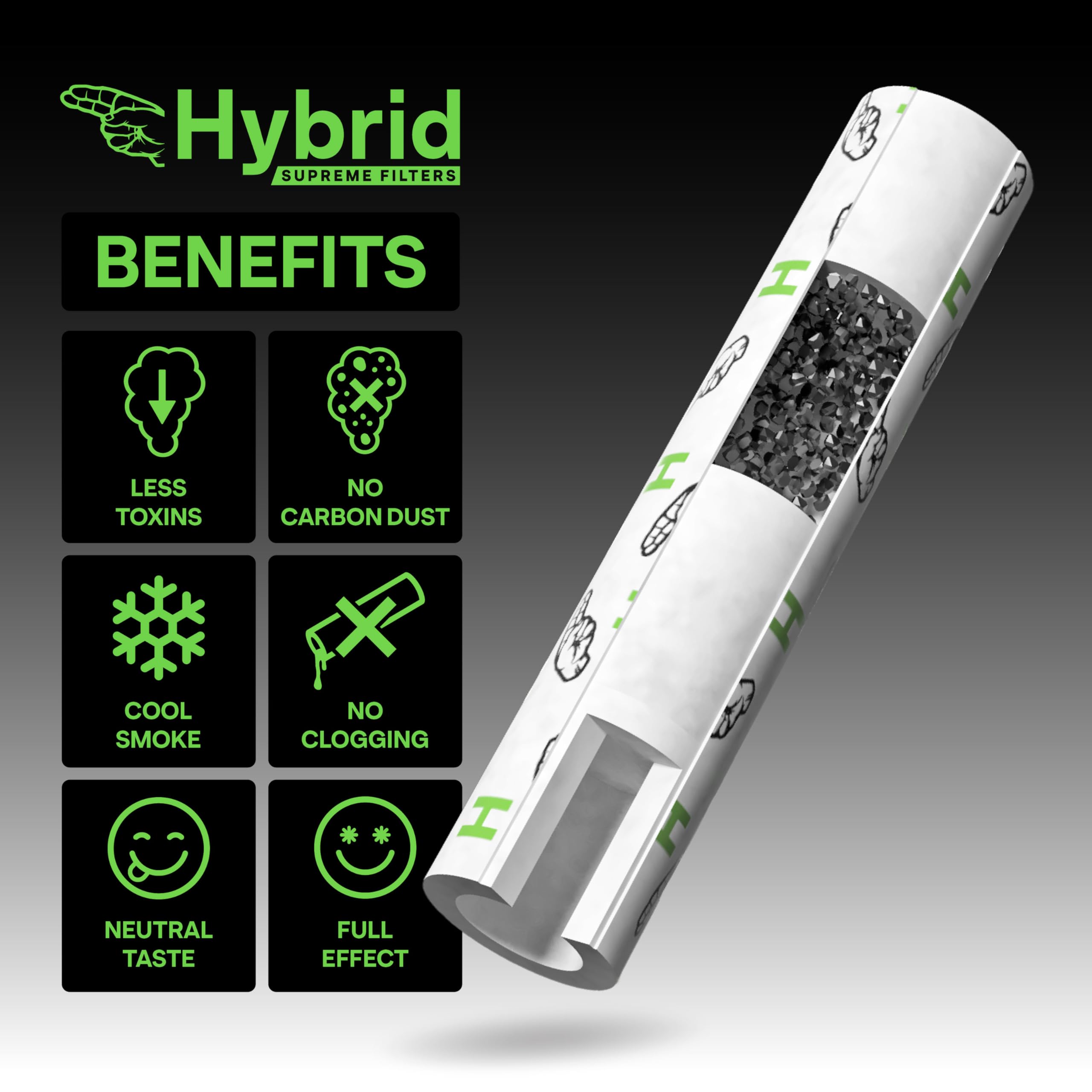 Alternative view of Filtros Hybrid Celulose / Carvão Activado 6.4 x 30mm 250 Unids